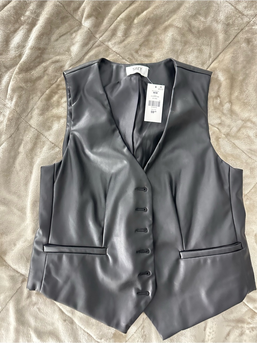 Faux Leather Black Vest - Women's Tailored Jacket